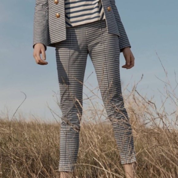 Veronica Beard High Waisted Seam Trouser Gingham Slit Ankle Pants sz 2